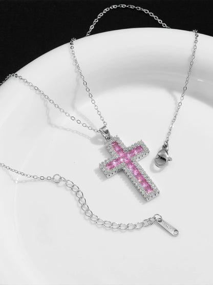 'Pink Diary‘ Y2k Rhinestone Shinning Cross Necklace AlielNosirrah