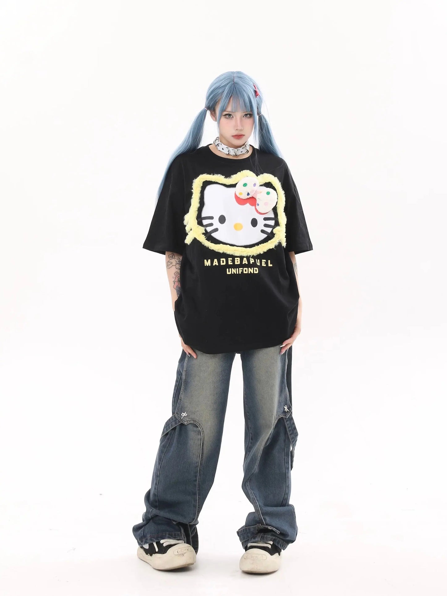 'Pop Kitty' Kawaii Streetstyle Fleeced T Shirts AlielNosirrah