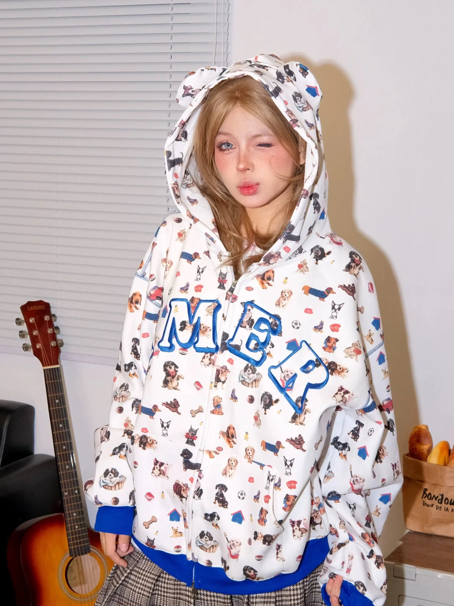 'Puppy Friend' Dog Prints Kawaii Cat Ears Hoodie AlielNosirrah