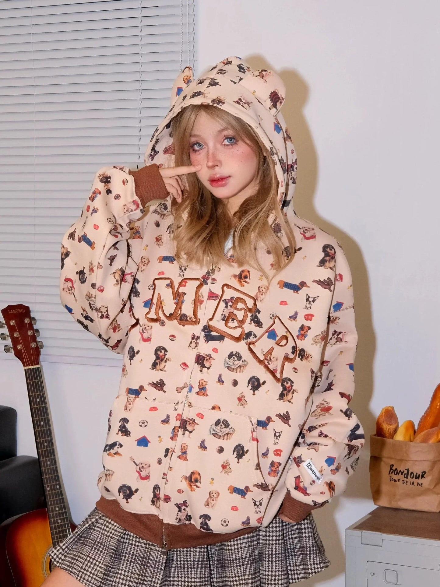 'Puppy Friend' Dog Prints Kawaii Cat Ears Hoodie AlielNosirrah