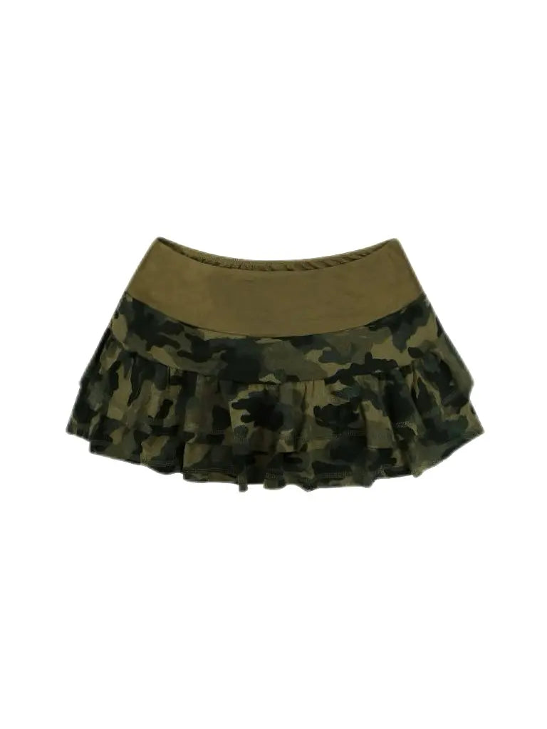 'Puzzle' Y2k Camouflage Ruffle Mini Skirt AlielNosirrah