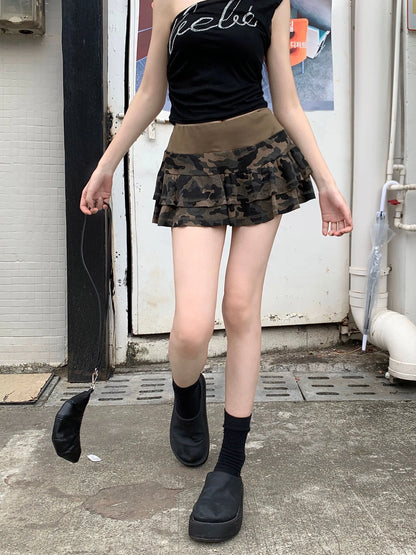 'Puzzle' Y2k Camouflage Ruffle Mini Skirt AlielNosirrah