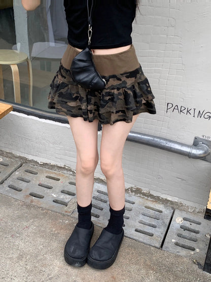 'Puzzle' Y2k Camouflage Ruffle Mini Skirt AlielNosirrah