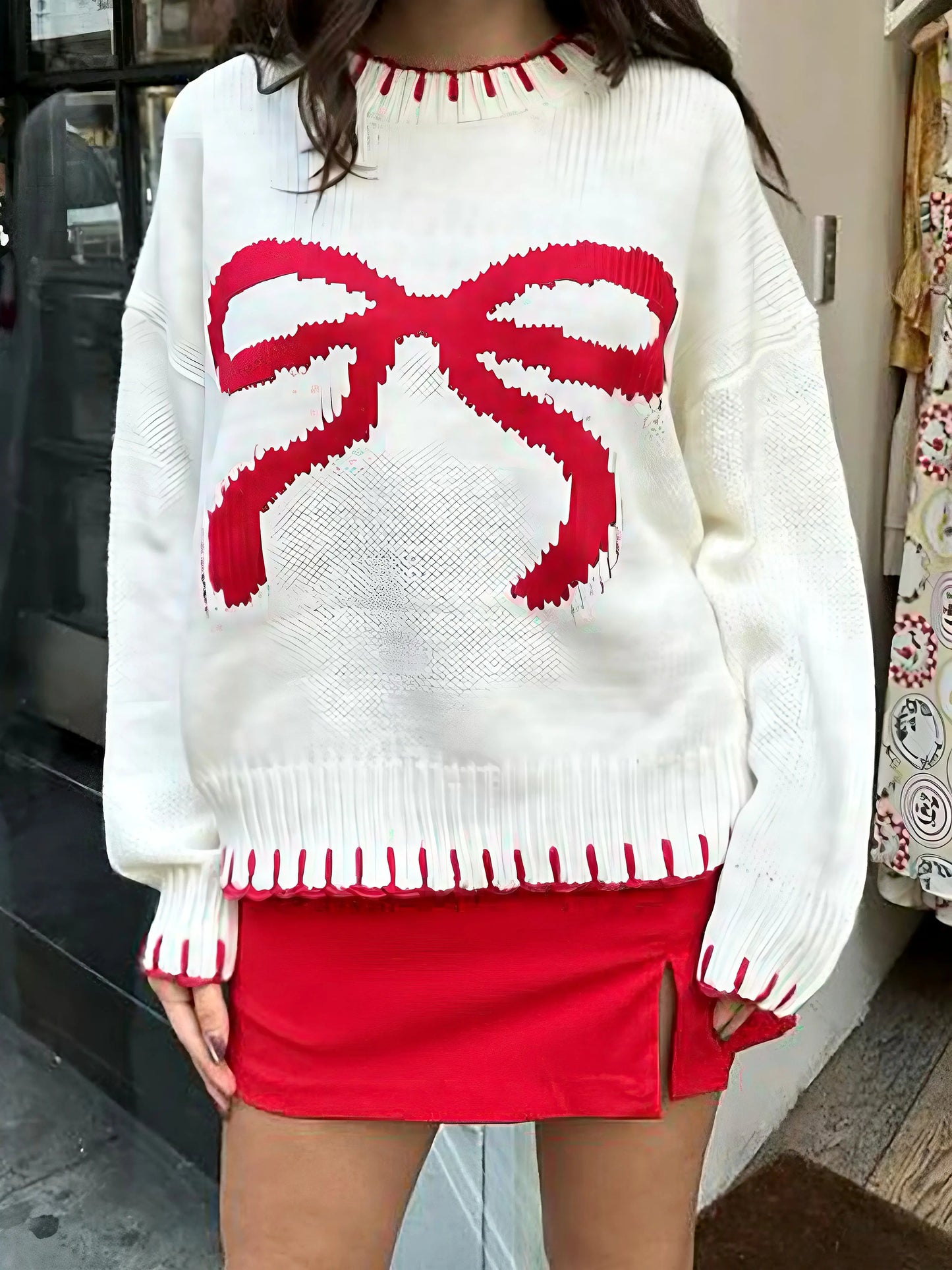 'Ribbon Girl' Red Ribbon Holiday Christmas Sweater AlielNosirrah