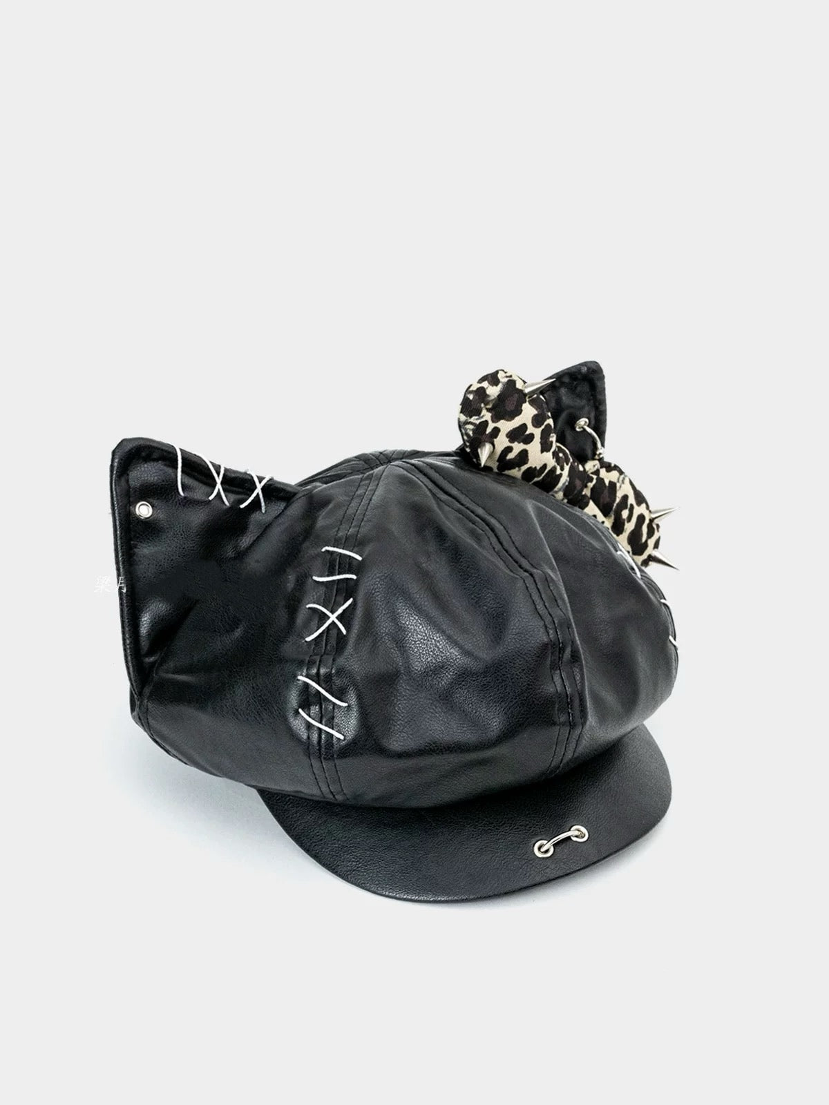 'Rock Cat' Punk Distressed Stiches Leopard Kitty Ribbon Cap Hat AlielNosirrah