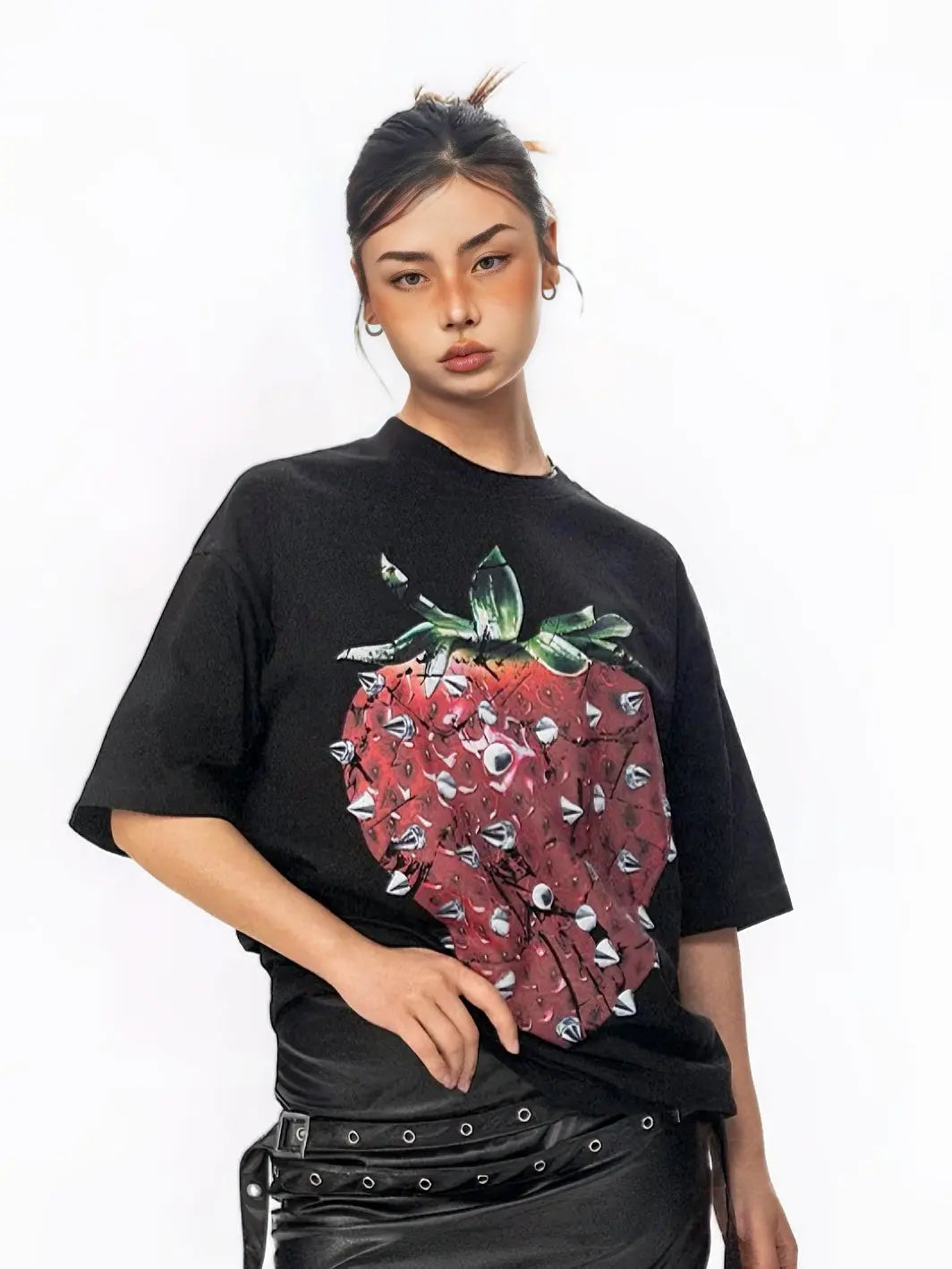 'Rock Strawberry' Punk Rivet Strawberry Oversized Shirts AlielNosirrah