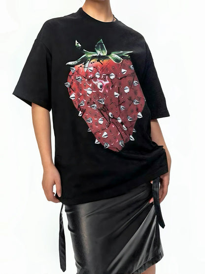 'Rock Strawberry' Punk Rivet Strawberry Oversized Shirts AlielNosirrah