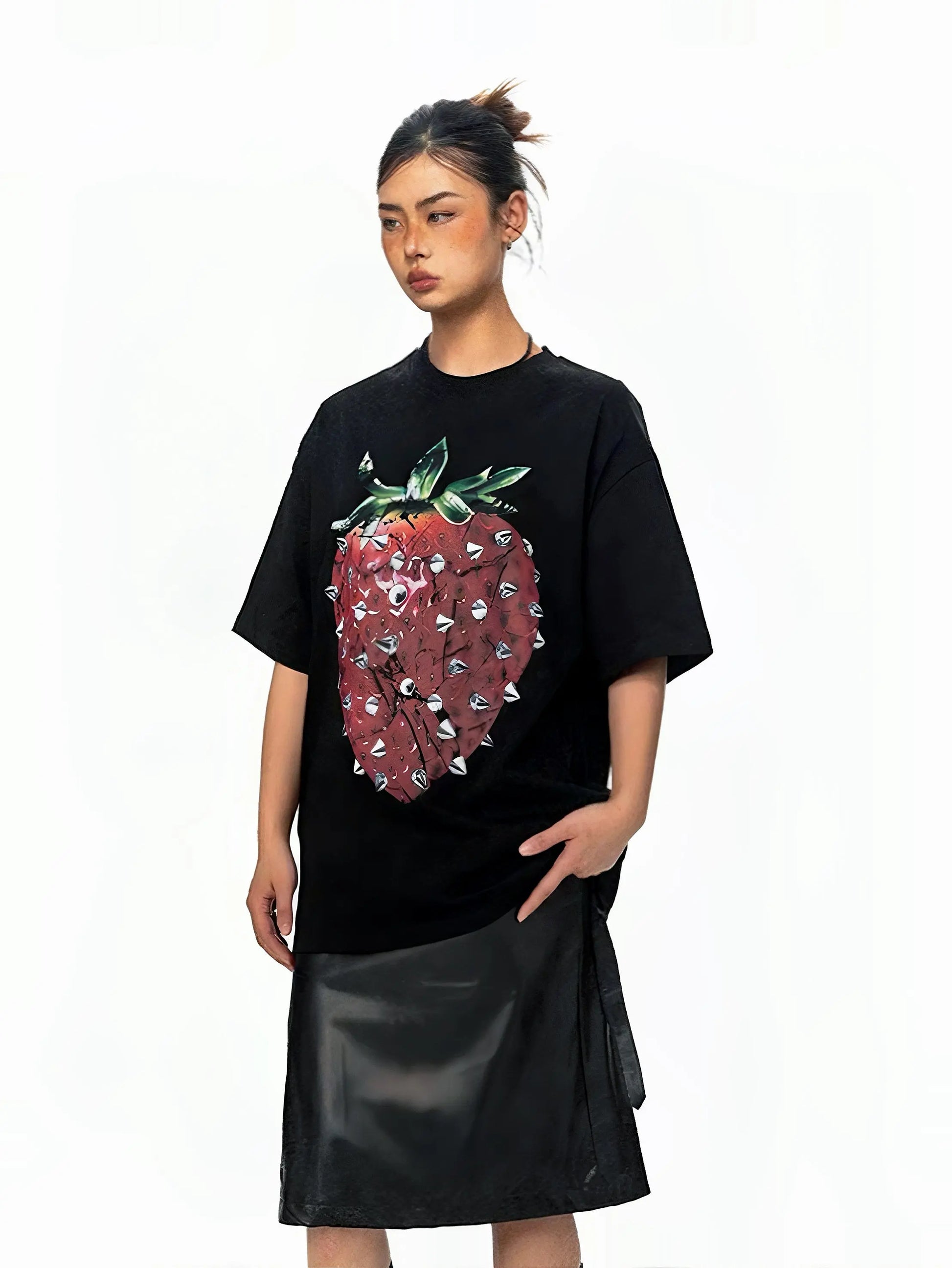 'Rock Strawberry' Punk Rivet Strawberry Oversized Shirts AlielNosirrah