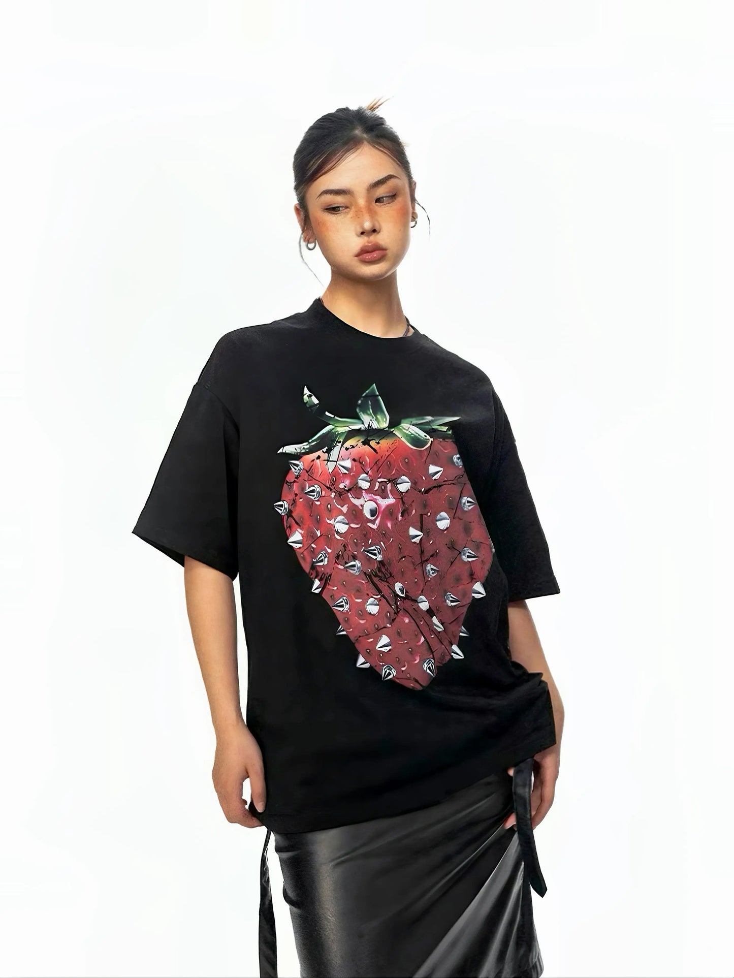 'Rock Strawberry' Punk Rivet Strawberry Oversized Shirts AlielNosirrah