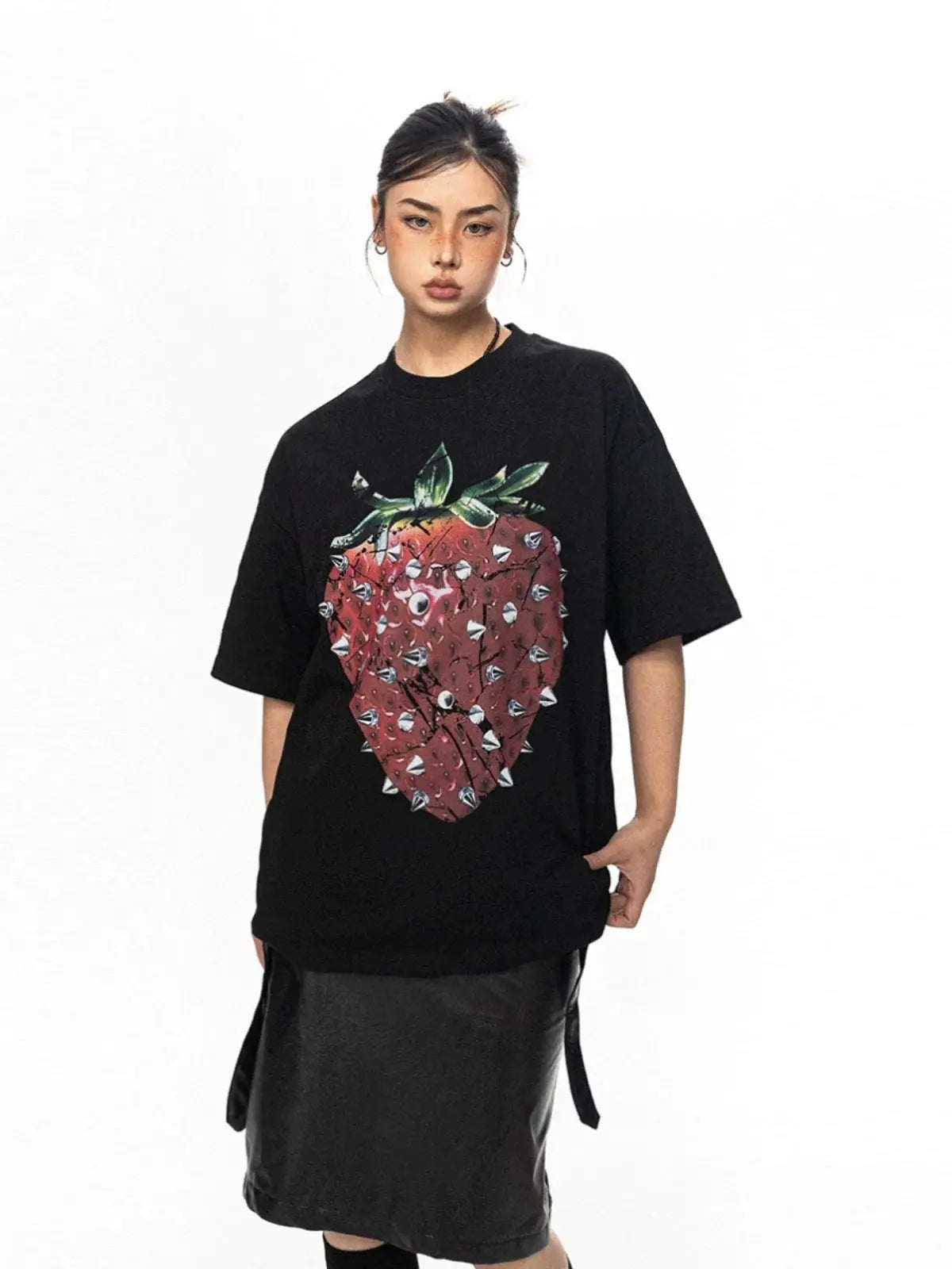 'Rock Strawberry' Punk Rivet Strawberry Oversized Shirts AlielNosirrah