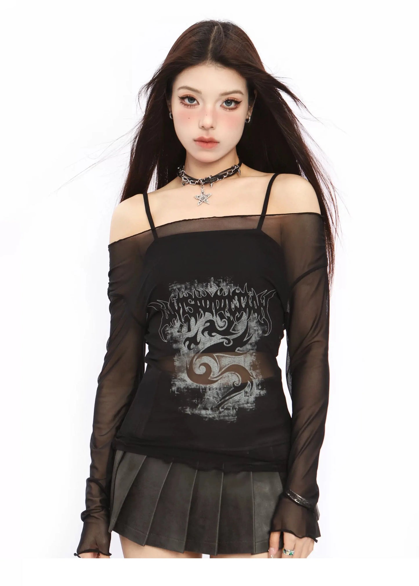 'Ruby' Grunge Alt Totem Pattern Off Shoulder Shirts AlielNosirrah