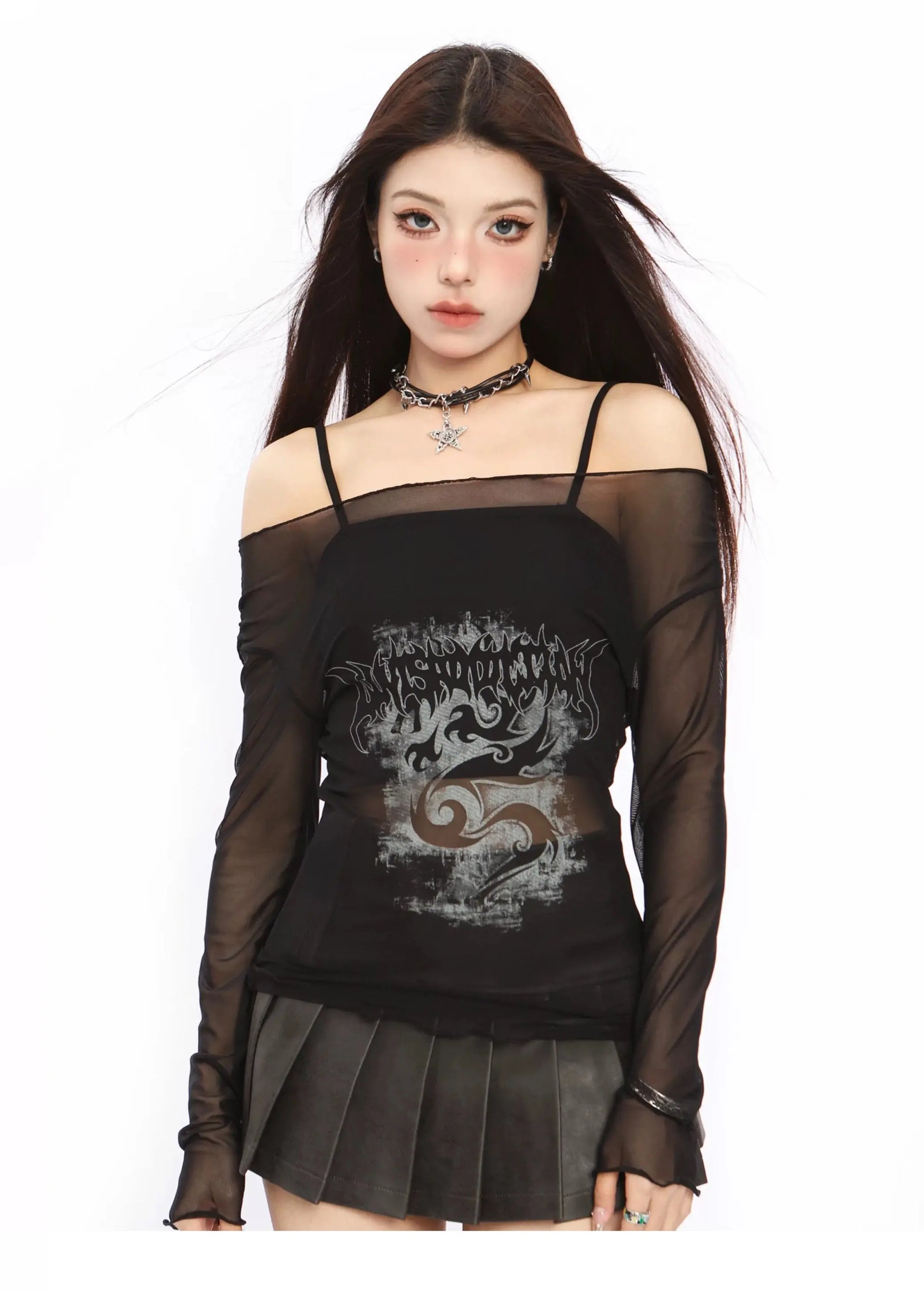 'Ruby' Grunge Alt Totem Pattern Off Shoulder Shirts AlielNosirrah