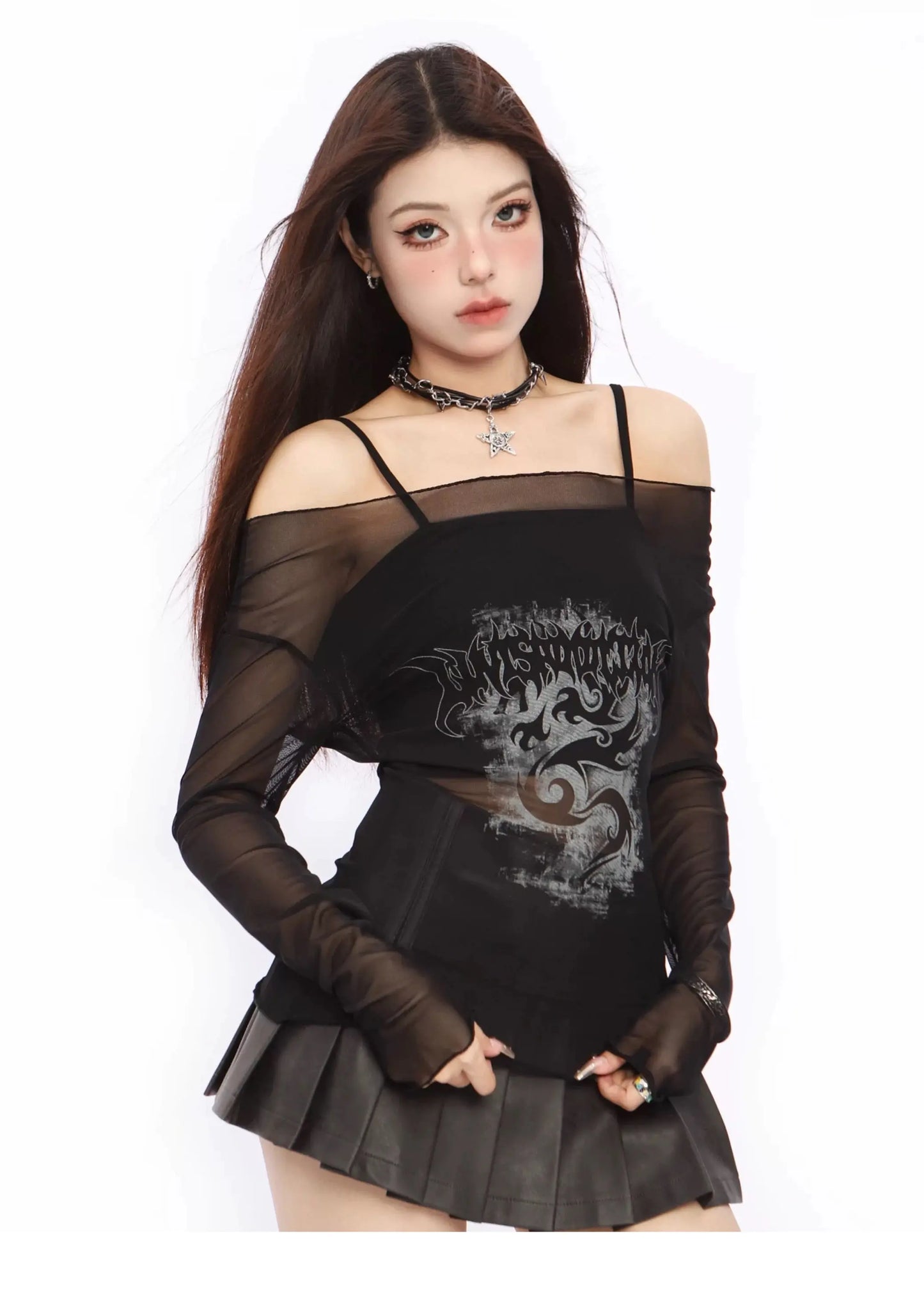 'Ruby' Grunge Alt Totem Pattern Off Shoulder Shirts AlielNosirrah