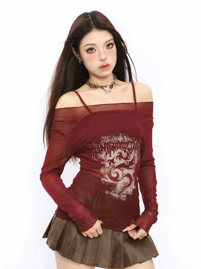 'Ruby' Grunge Alt Totem Pattern Off Shoulder Shirts AlielNosirrah