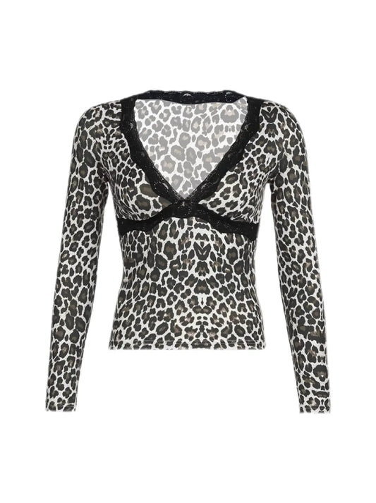 'Rumor' Cheetah Prints Lace Long Sleeve Shirts AlielNosirrah