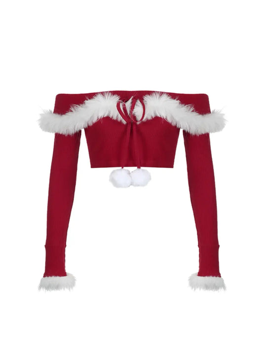 'Santa Babe' Fluffy Holiday Off Shoulder Holiday Top AlielNosirrah