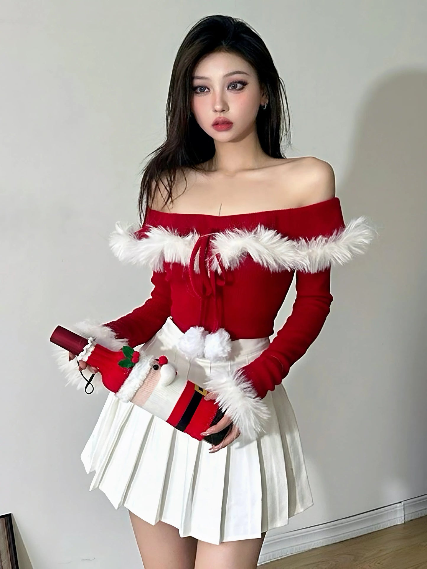 'Santa Babe' Fluffy Holiday Off Shoulder Holiday Top AlielNosirrah