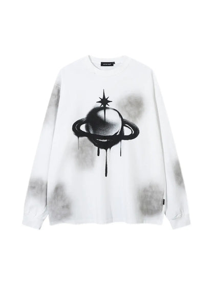 'Saturn' Fall Alt Streetwear Oversized Sprayed Ink Saturn Shirts AlielNosirrah