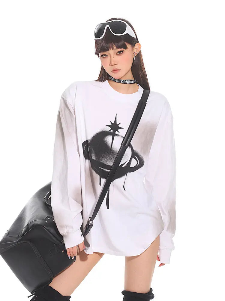 'Saturn' Fall Alt Streetwear Oversized Sprayed Ink Saturn Shirts AlielNosirrah