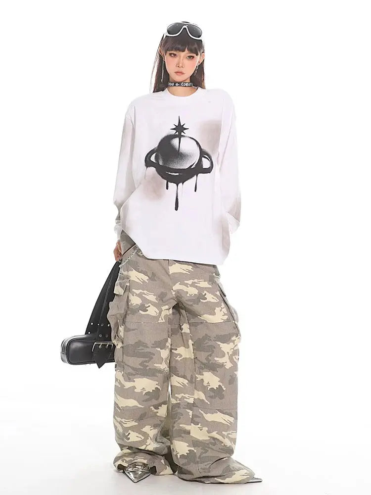 'Saturn' Fall Alt Streetwear Oversized Sprayed Ink Saturn Shirts AlielNosirrah