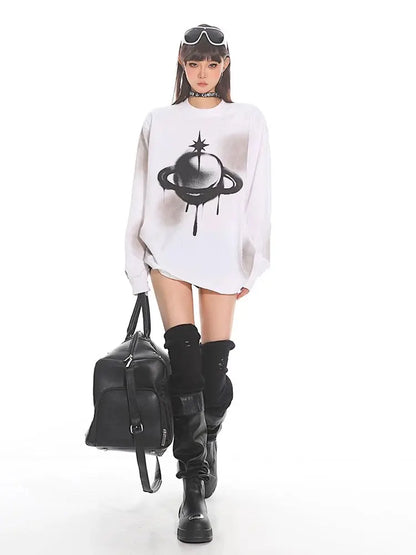 'Saturn' Fall Alt Streetwear Oversized Sprayed Ink Saturn Shirts AlielNosirrah