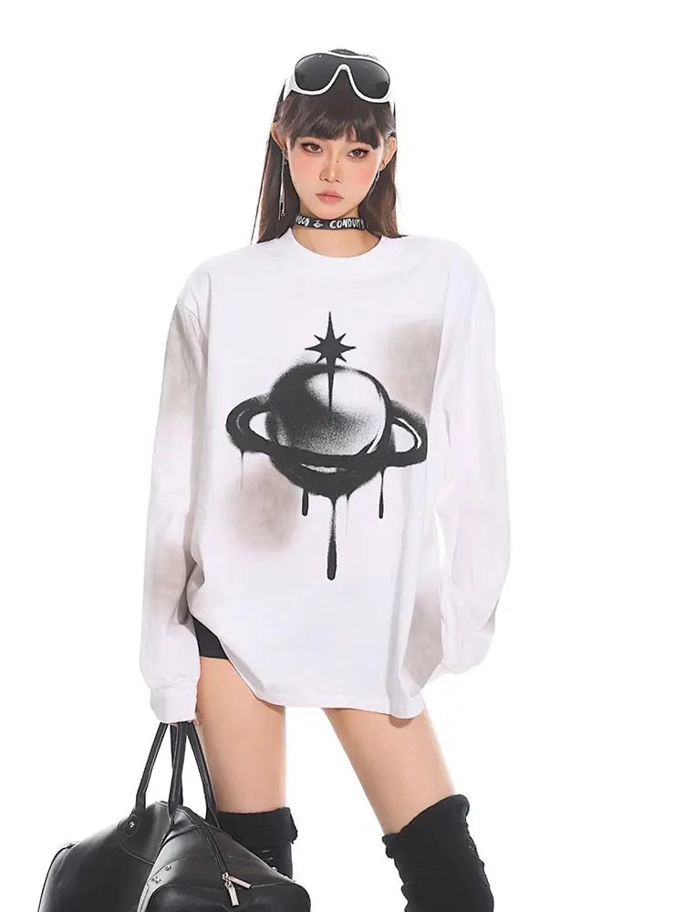 'Saturn' Fall Alt Streetwear Oversized Sprayed Ink Saturn Shirts AlielNosirrah