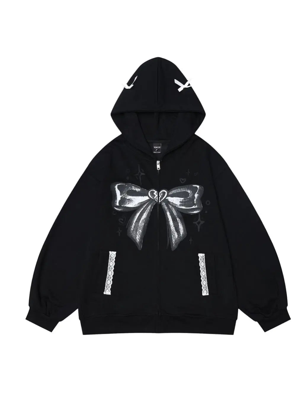 'Shujo' Coquette Bowtie Pattern Streetwear Hoodie Jacket AlielNosirrah