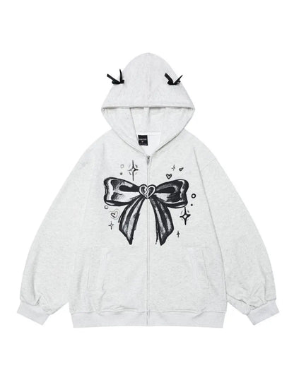 'Shujo' Coquette Bowtie Pattern Streetwear Hoodie Jacket AlielNosirrah