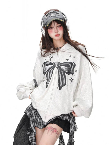 'Shujo' Coquette Bowtie Pattern Streetwear Hoodie Jacket AlielNosirrah