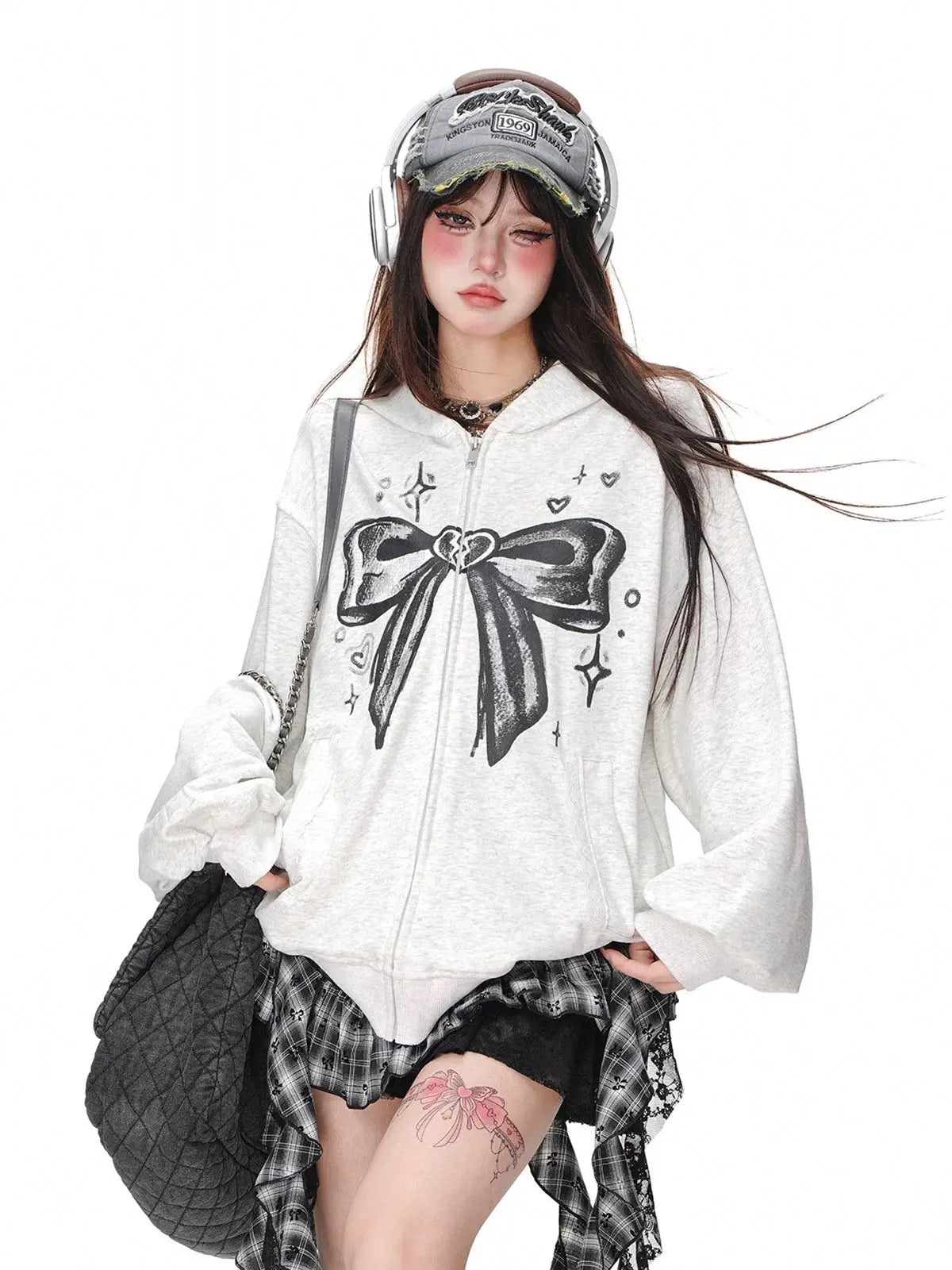 'Shujo' Coquette Bowtie Pattern Streetwear Hoodie Jacket AlielNosirrah