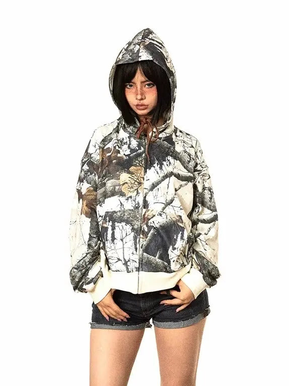 'Silver Grain' Streetstyle Short Tree Pattern Hoodie Jacket AlielNosirrah