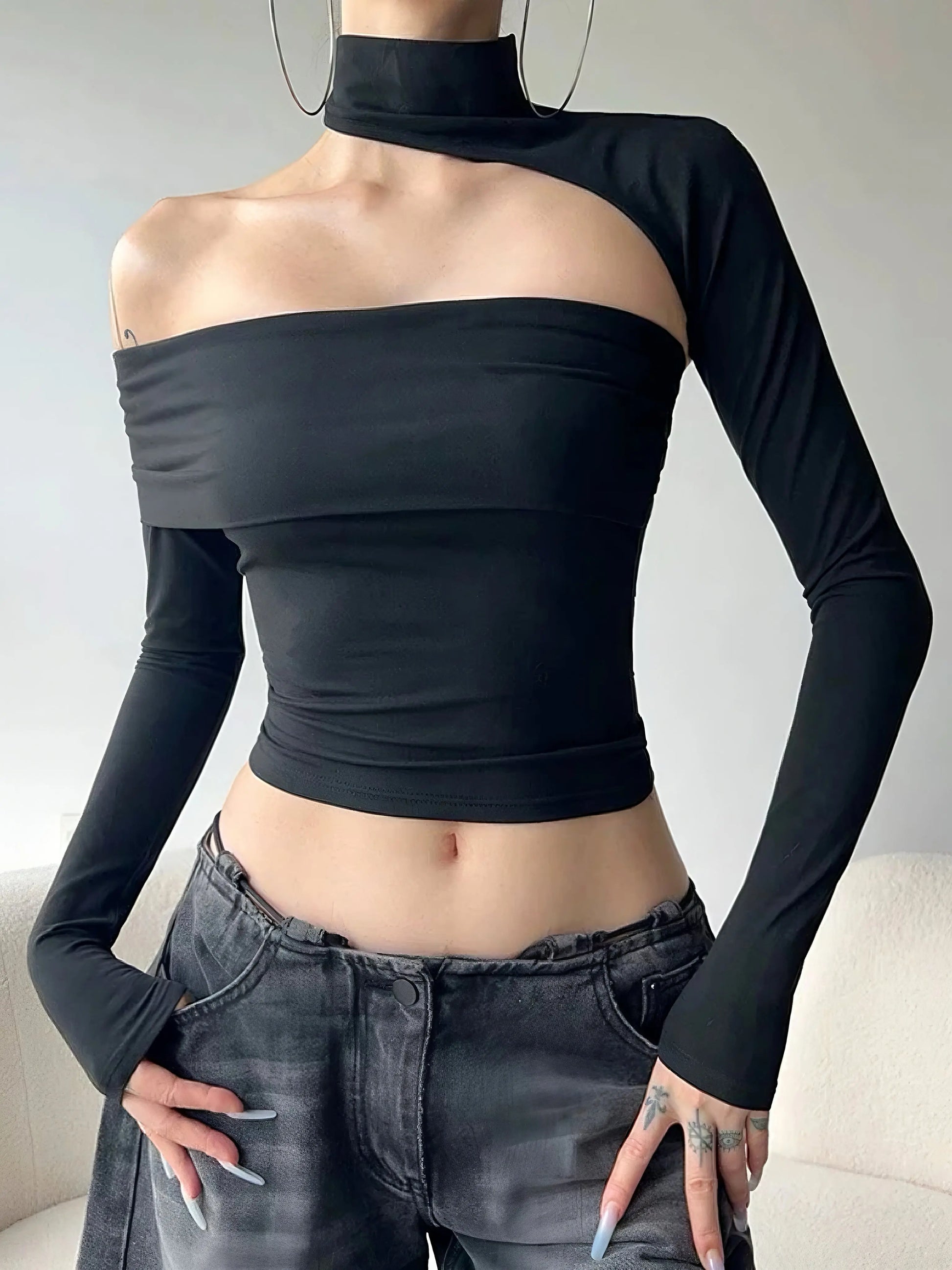 'Siren' Future Sexy Off Shoulder Cut Out Turtleneck Top AlielNosirrah