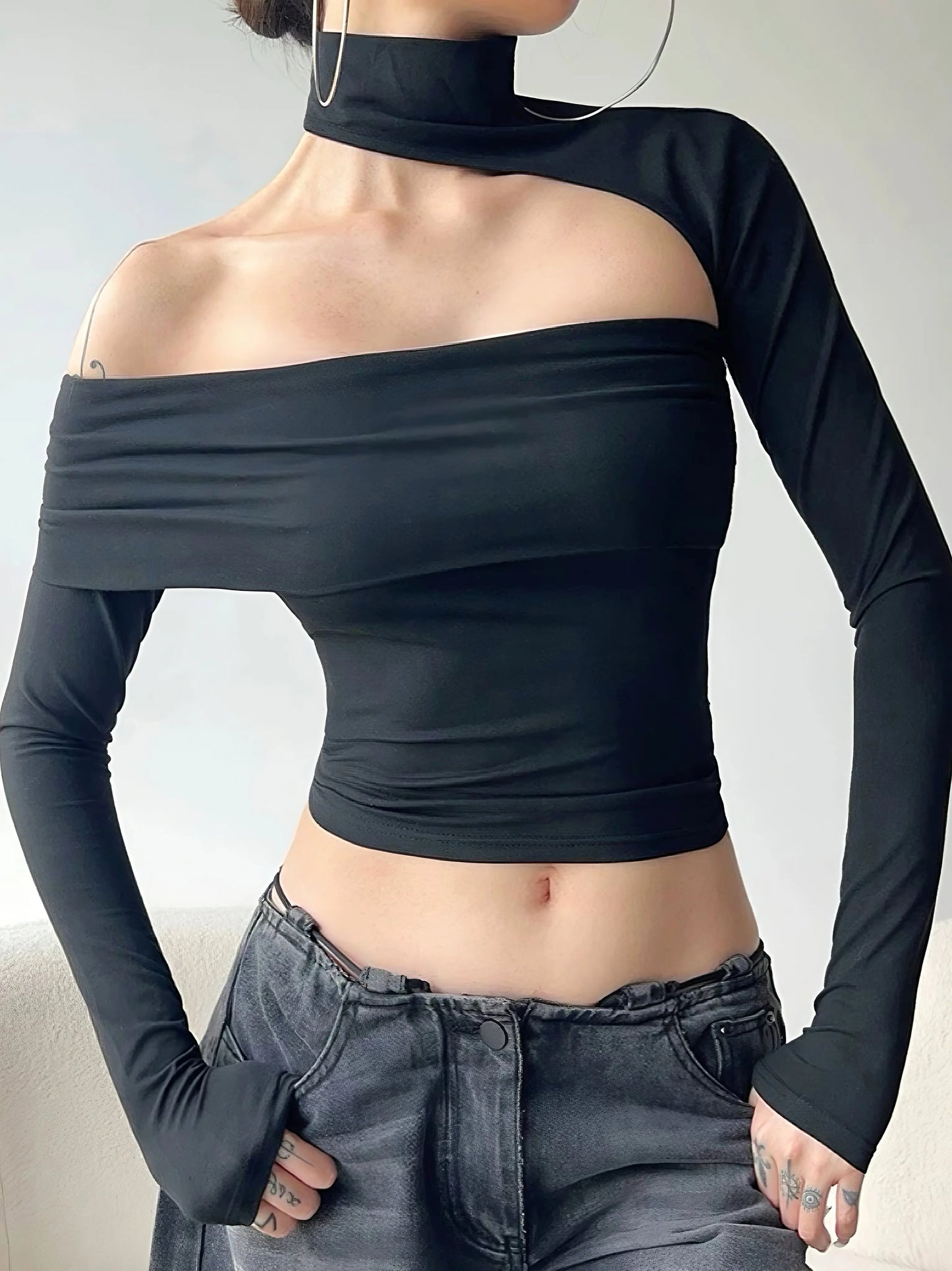 'Siren' Future Sexy Off Shoulder Cut Out Turtleneck Top AlielNosirrah