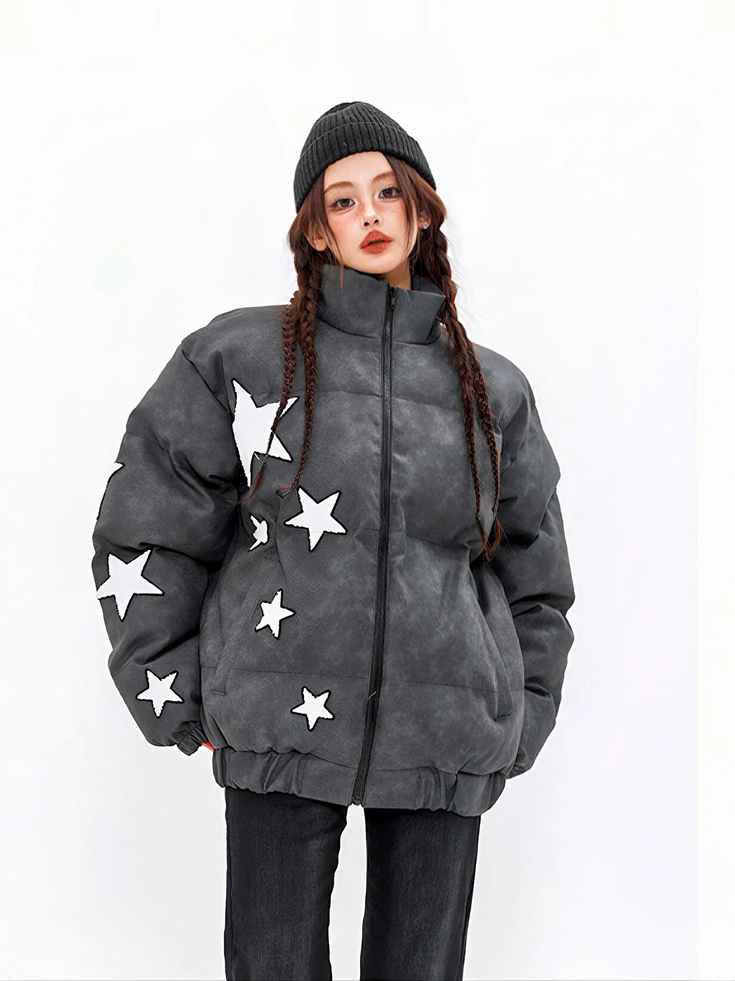 'Ski Star' Kawaii Streetstyle Fleeced Star Pattern Jacket AlielNosirrah