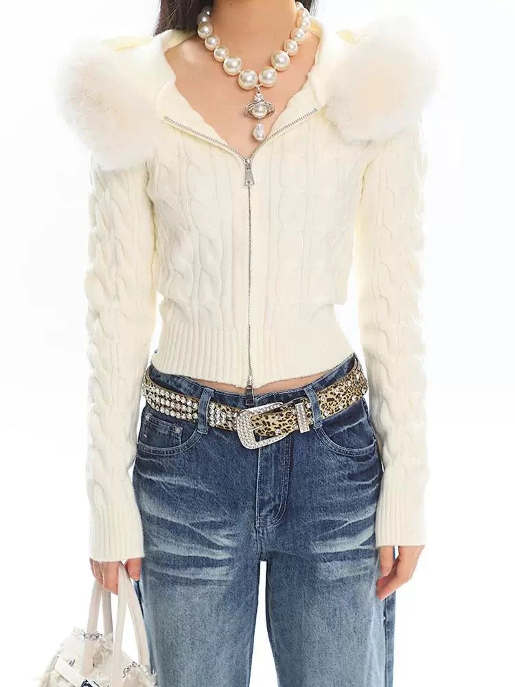 'Snow Days' Y2k Fluffy Fur Hood Cropped Sweater AlielNosirrah