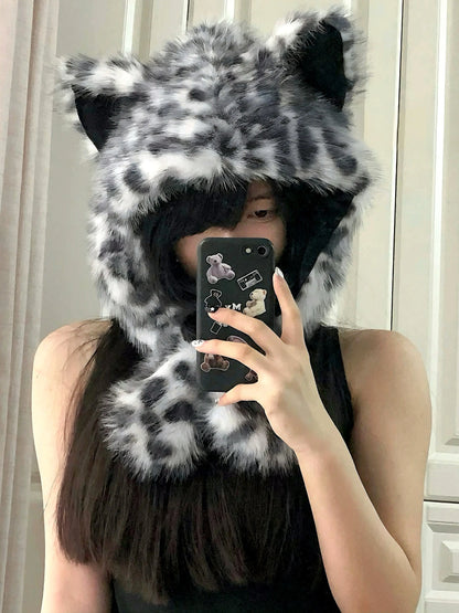 'Snow Leopard' Cheetah Pattern Furry Hat AlielNosirrah