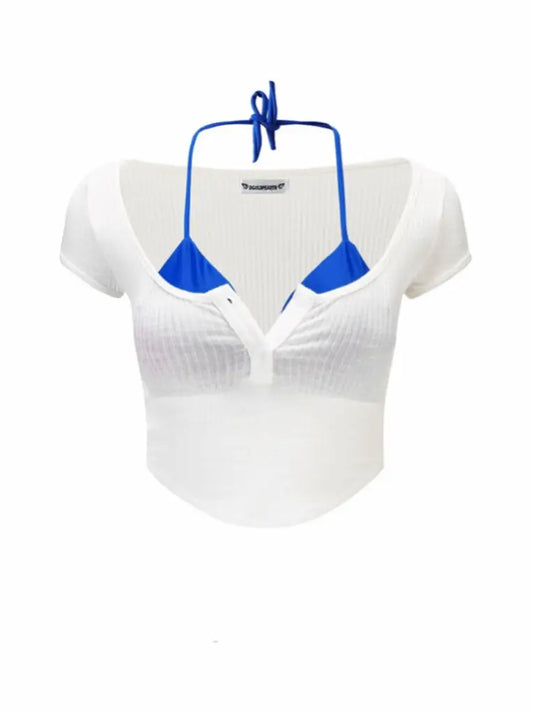 'So Soaked' Streetstyle Blue Bikini 2 Pcs Shirts Top AlielNosirrah