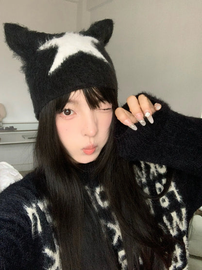 'Star Cat'Y2k Kawaii Fluffy Star Cat Ears Hat AlielNosirrah