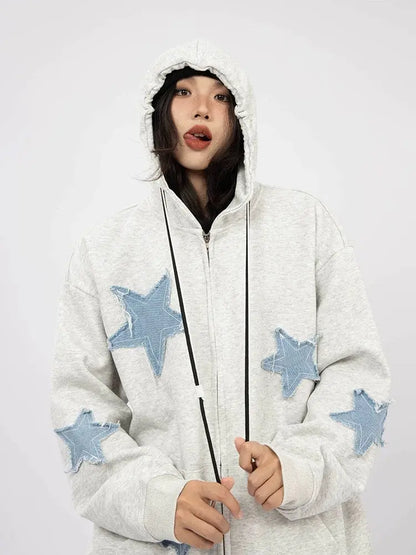 'Star Wish' Streetstyle Acubi Star Pattern Hoodie Jacket AlielNosirrah