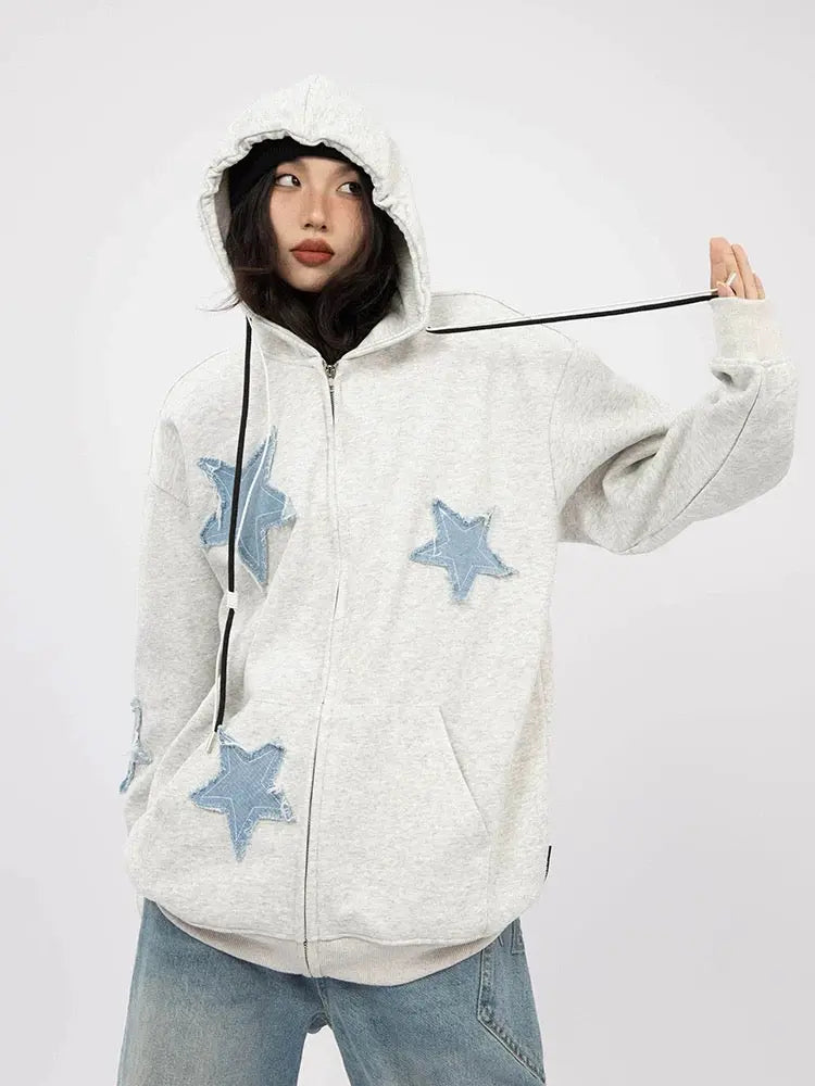 'Star Wish' Streetstyle Acubi Star Pattern Hoodie Jacket AlielNosirrah