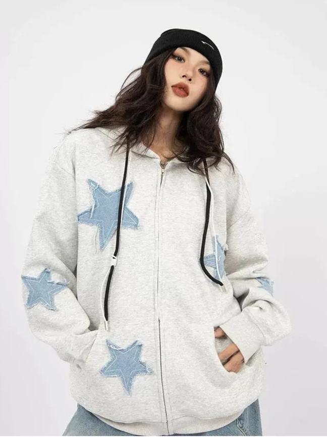 'Star Wish' Streetstyle Acubi Star Pattern Hoodie Jacket AlielNosirrah