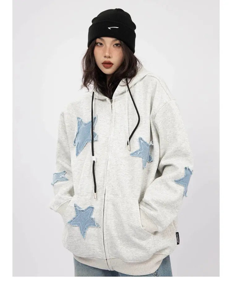 'Star Wish' Streetstyle Acubi Star Pattern Hoodie Jacket AlielNosirrah