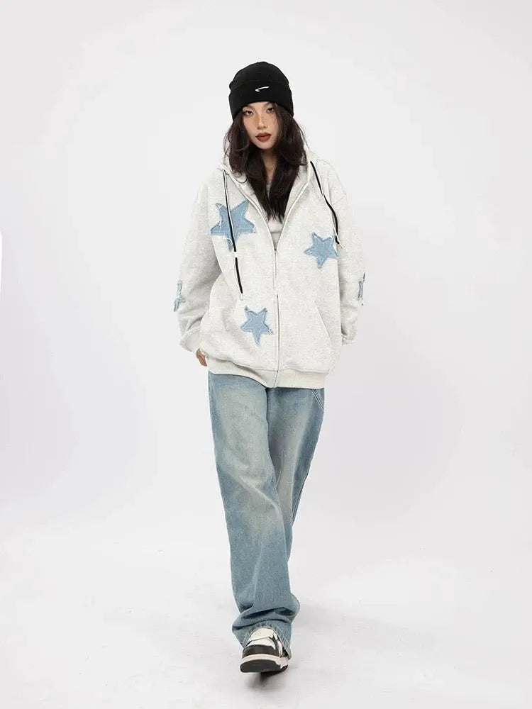 'Star Wish' Streetstyle Acubi Star Pattern Hoodie Jacket AlielNosirrah