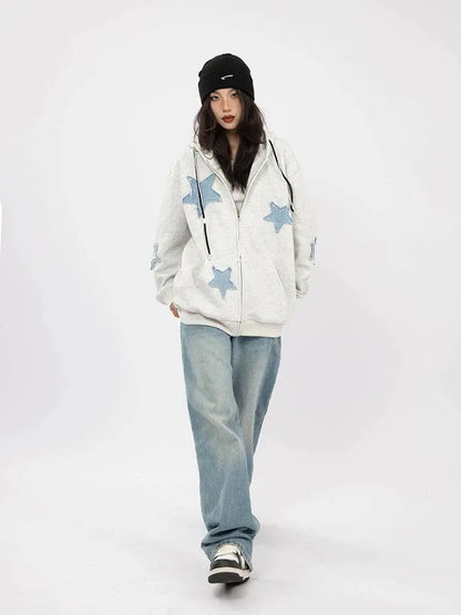 'Star Wish' Streetstyle Acubi Star Pattern Hoodie Jacket AlielNosirrah