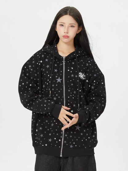 'Starry Night' Oversized Star Pattern Hoodie Jacket AlielNosirrah