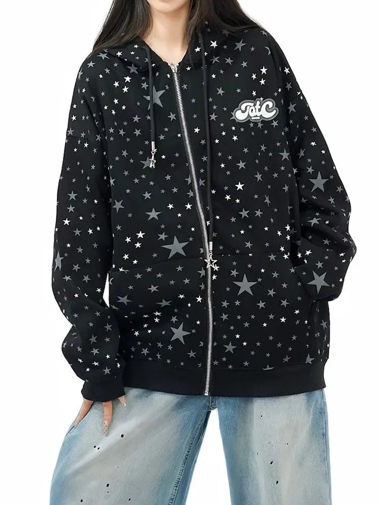 'Starry Night' Oversized Star Pattern Hoodie Jacket AlielNosirrah