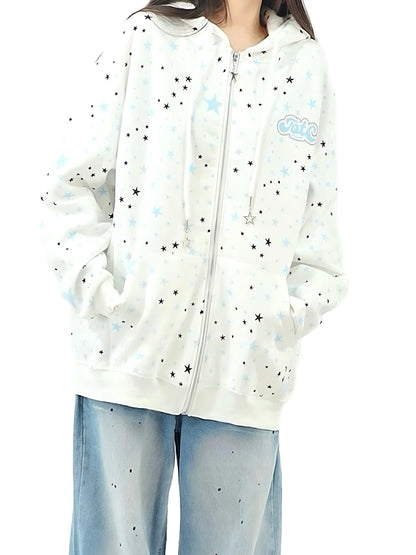 'Starry Night' Oversized Star Pattern Hoodie Jacket AlielNosirrah