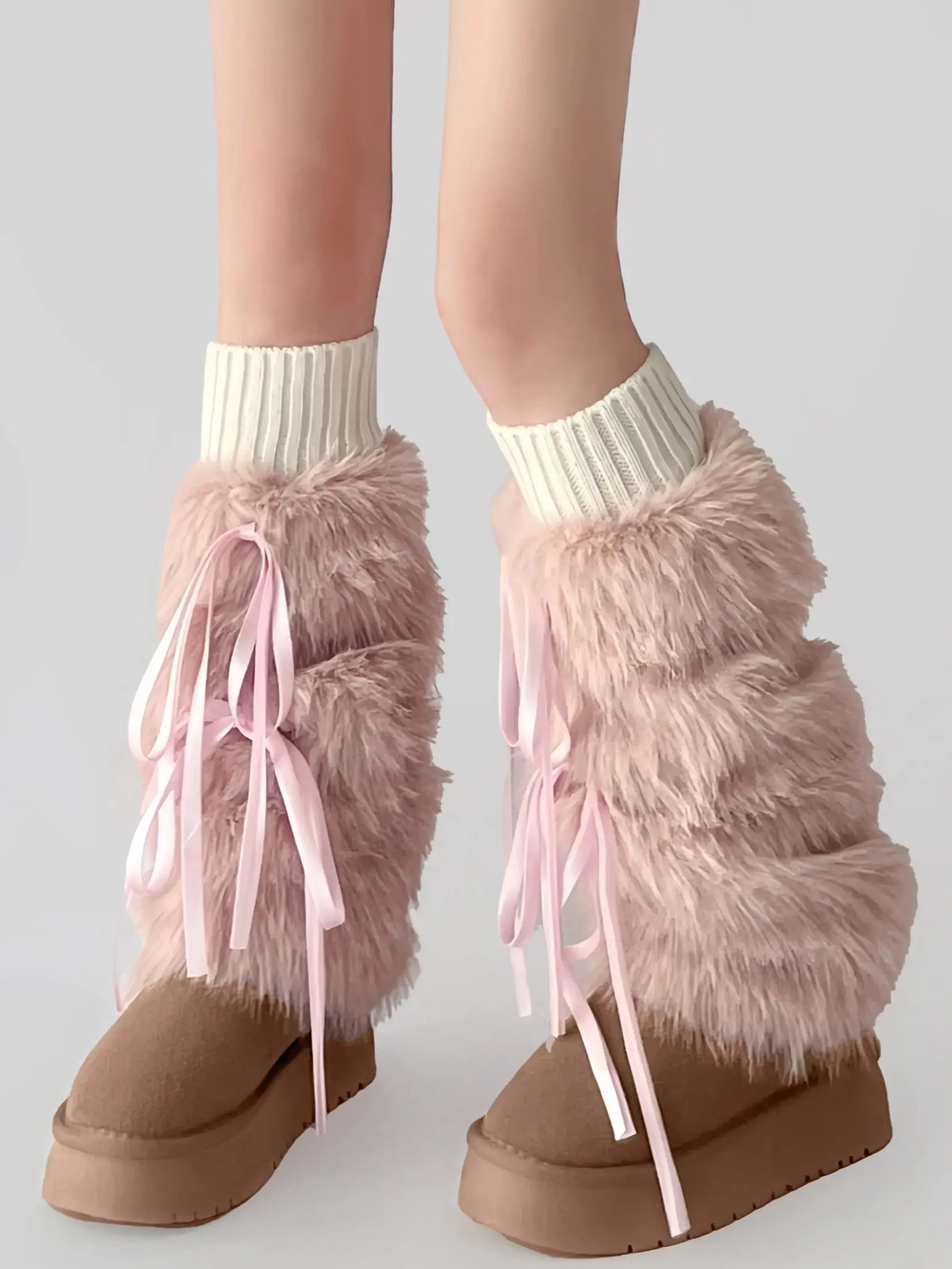 'Strawberry Bear' Kawaii Fluffy Ribbon Warm Leg Warmers AlielNosirrah