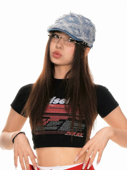 'Supernatural' Retro Kpop Distressed Star Beret Hat AlielNosirrah