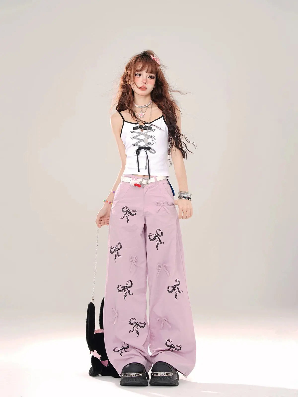 'Sweet Talk' Kawaii Ribbon Oversized Cargo Pants AlielNosirrah